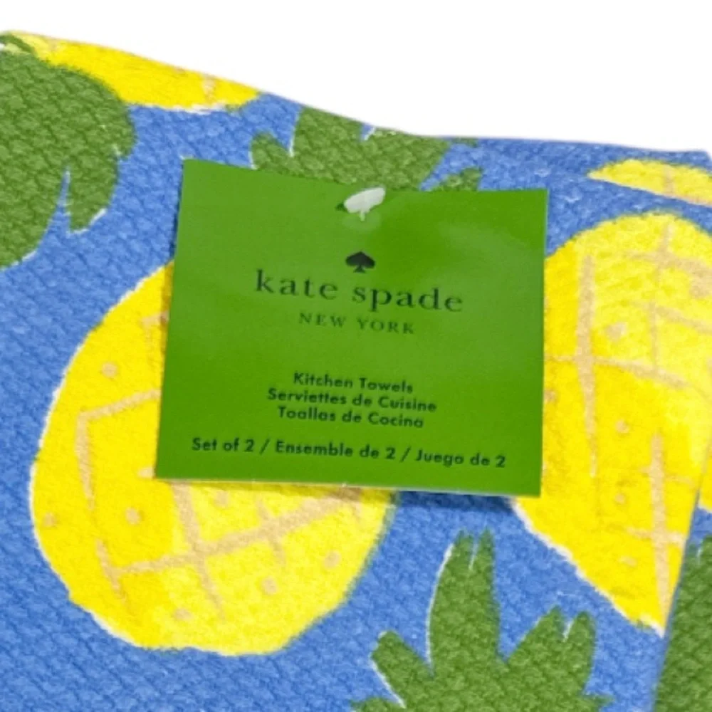 NEW Kate Spade PINEAPPLE Themed Kitchen Towel Set/2